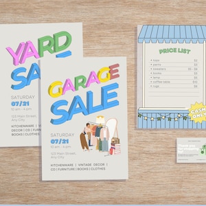 Yard Sale Flyer Modern Garage Sale Sign Editable Template Customizable Yard Sale Kit