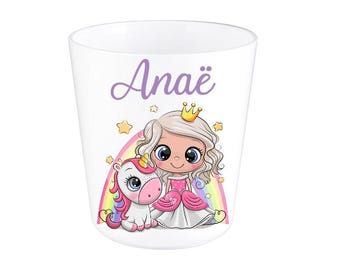 personalized unbreakable cup/glass for children, unicorn princess