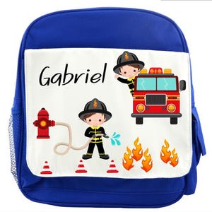 personalized children's backpack with first name / nursery / kindergarten / firefighter backpack