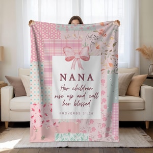 Christian Grandma Blanket, Pink Patchwork Nana Blanket, Scripture Blanket, Floral Patchwork Blanket, Proverbs 31 Gift for Grandmother