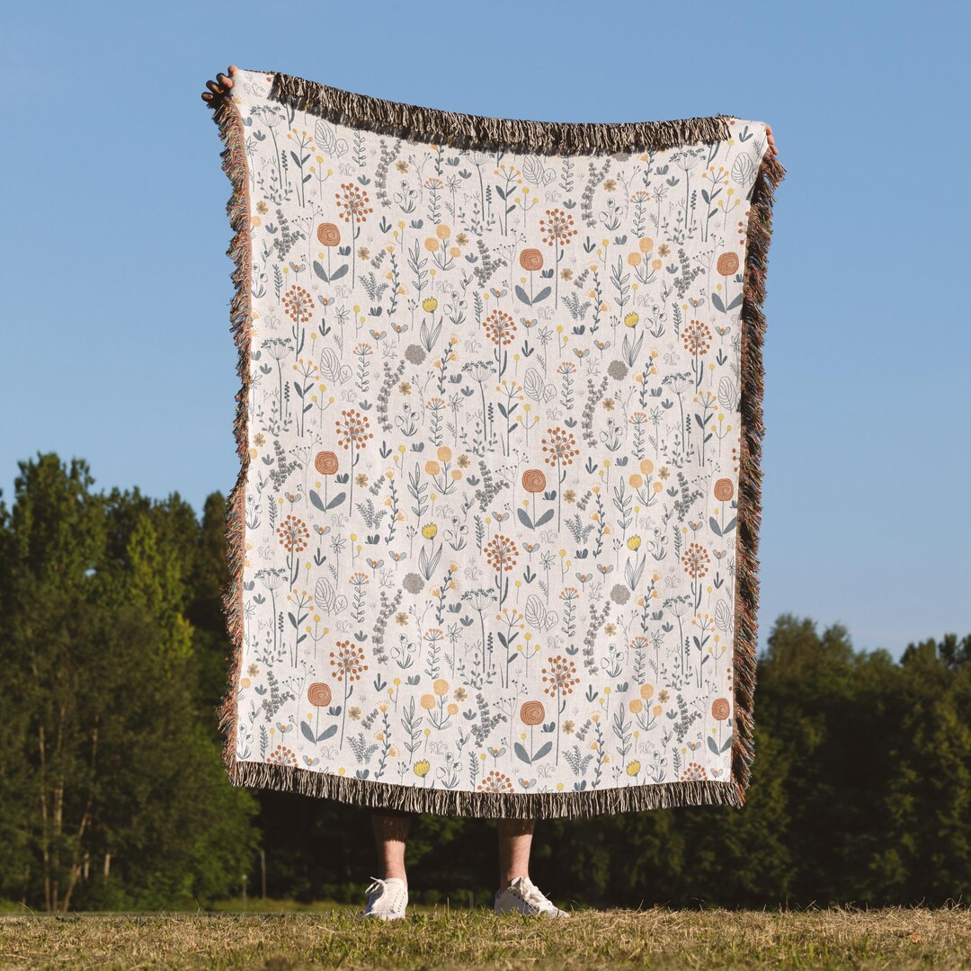 Modern Botanical Woven Throw Blanket: Scandinavian Floral Pattern ...