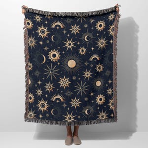 Celestial Throw Blanket, Celestial Decor, Sun Moon & Stars Tapestry, Astronomy Decor, Astrology Blanket, Boho Woven Tapestry, Boho Blanket