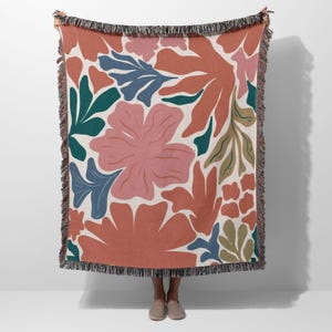 Matisse Blanket, Abstract Floral Woven Throw, Colorful Boho Blanket, Woven Blanket,Mid-Century Modern Art Home Decor,Bold Botanical Tapestry