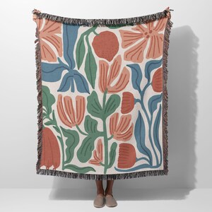 Matisse Floral Woven Blanket, Bold Abstract Floral Throw, Modern Botanical Tapestry Blanket, Artistic Home Decor Gift, Floral Blanket