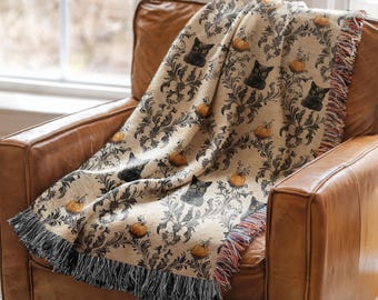 Halloween Blanket With Black Cats, Indoor Halloween Decor With Black Cats, Cute Halloween Couch Cotton Throw Blanket, Black Cat Art