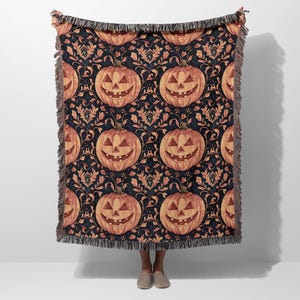 Halloween Woven Throw Blanket, Pumpkin Tapestry Blanket, Halloween Decoration, Halloween Pumpkin Cotton Blanket, Indoor Halloween Decor