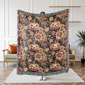 Halloween Blanket, Throw Blanket, Indoor Halloween Decor, Pumpkin Tapestry Blanket, Halloween Decoration, Halloween Pumpkin Cotton Blanket