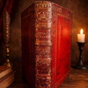 Antique French Scenery Book: Robert Batty 1822 Engraved Plates, Red Morocco Binding