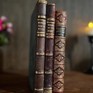 Victorian Leather Book Set 1840s 1850s 1870s Antique Travel and Poetry Dark Academia Decor