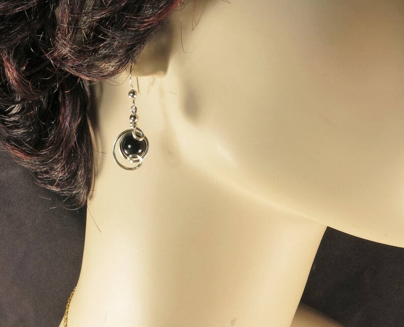 Black Gemstone Drop Pendant Chain Necklace Set Black Onyx Argentium Silver Jewelry Black Onyx Sterling Silver Necklace Jewelry Gift Set
