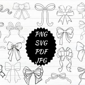 Ribbon Bow Svg Bundle, Bow Svg, Bow Png, Coquette Bows Svg, Hand Drawn Bow Clipart, Hair Bow Svg, Ribbon Bow Outline Svg, Digital Download