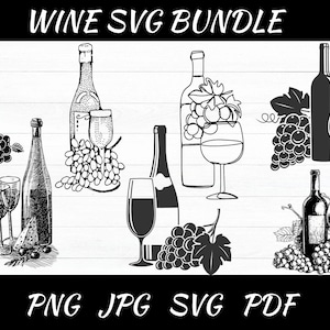Wine SVG Bundle: Grape Vine, Bottle & Glass - Instant Download