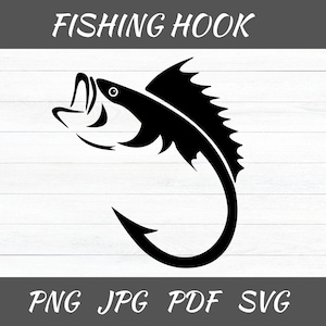 Anzuelo de pesca de lubina SVG: Archivo vectorial de corte de pescador (descarga digital)