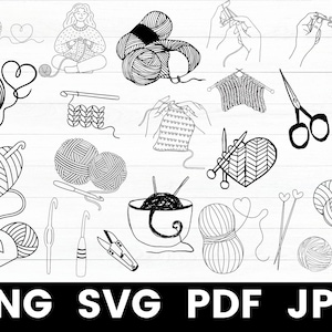 Knitting svg Crochet svg Yarn svg cut files for Cricut Silhouette Yarn clipart Knit svg bundle, Crochet needle clipart, Yarn ball svg