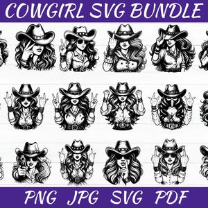 Cowgirl Svg Bundle - Retro Cowgirl Svg - Country Western Vector - Cowgirl Silhouette - Western Svg - Vintage Cowgirl Svg - Cowgirl Png
