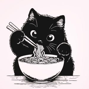 Schattige kat png, Japanse noedel png, cartoon kat png, kat die ramen eet, afdrukbaar png-bestand, sublimatieontwerp, digitale png