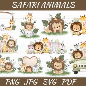 Zwierzęta safari akwarela clipart \ Zwierzęta safari png \ Zwierzęta safari png \ baby shower pdf \ słodkie zwierzęta png \ zarys zwierząt safari pdf