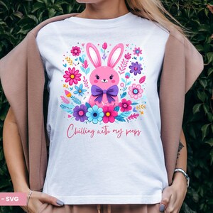 Boho Easter Bunny Png - Chillin With My Peeps Png, Retro Floral Easter Png - Bunny Coquette Png - Happy Easter Png - Coquette Easter Png