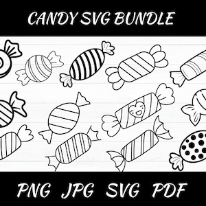 Pacchetto SVG di caramelle, Clipart di caramelle vettoriali, File di taglio di circuiti, Silhouette di caramelle, Lecca-lecca in formato SVG Zucchero dolce, Maglietta SVG di caramelle PNG