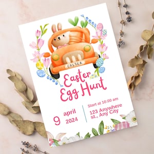 Easter Egg Hunt Invitation, Easter Bunny Invitation, Easter Egg thank you tag, Easter Egg Editable Template, Editable Easter Party Invite