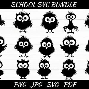 Cartoon Birds Svg Bundle - Frazzled Bird Silhouette - Cartoon Bird Clipart Vector - Zapped Cute Birds Png - Instant Download