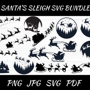 Santa&#39;s Sleigh SVG | Sleigh Svg Christmas | Santa and Reindeer Silhouette Cut File | Christmas Eve SVG | Commercial Use Cut File | Christmas