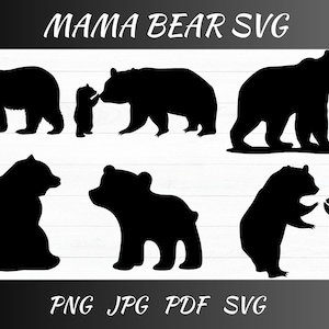 Mama Bear Svg| Papa Bear Svg| Baby Bear Svg| Black Bear Svg| Family Bear Silhouette Svg| Mama Bear Png| Bear Body Svg| Bear Cricut File