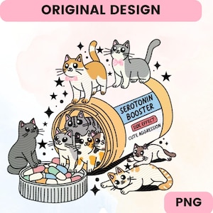 Gatos com Serotonina PNG: Design de Mãe Gato Artística (Download Digital)