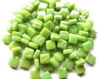 Sale//8mm Light Green Pearlescent Mini SQUARES Recycled Glass Mosaic Tiles//Mosaic Supplies//Craft Supplies//Mosaic Pieces//Crafts