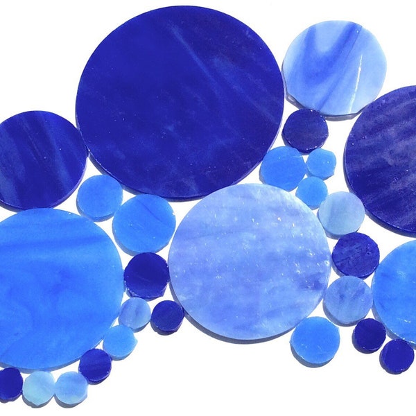 Cobalt and Caribbean Ocean Blue TIFFANY Stained Glass ROUND CIRCLES for Mosaics//Retro//Mosaic Supplies//Mosaic Pieces//Crafts