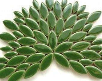 Eucalyptus Green Glazed Ceramic Petal Leaves Mix (35-40)//Mosaic Supplies//Mosaic Pieces//Crafts//Mosaic Tiles