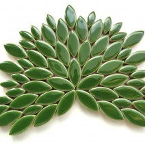 Eucalyptus Green Glazed Ceramic Petal Leaves Mix (35-40)//Mosaic Supplies//Mosaic Pieces//Crafts//Mosaic Tiles