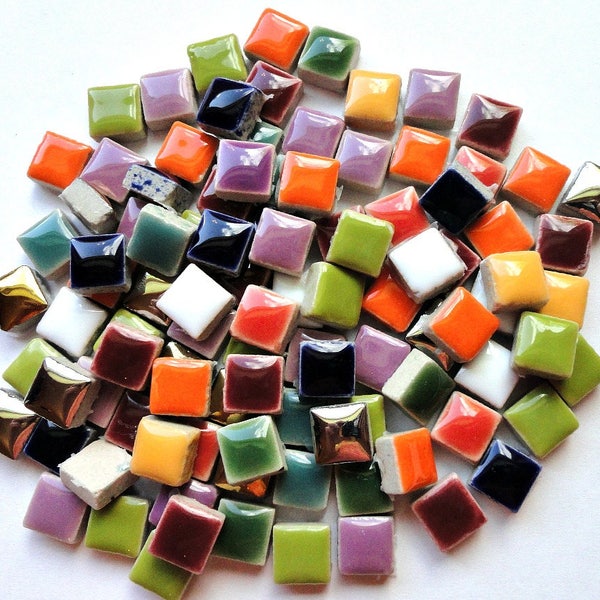 100 (10mm) MINI Mix Glazed Ceramic Tiles Mosaic Supplies//Mosaic Pieces//Crafts//Square Tiles
