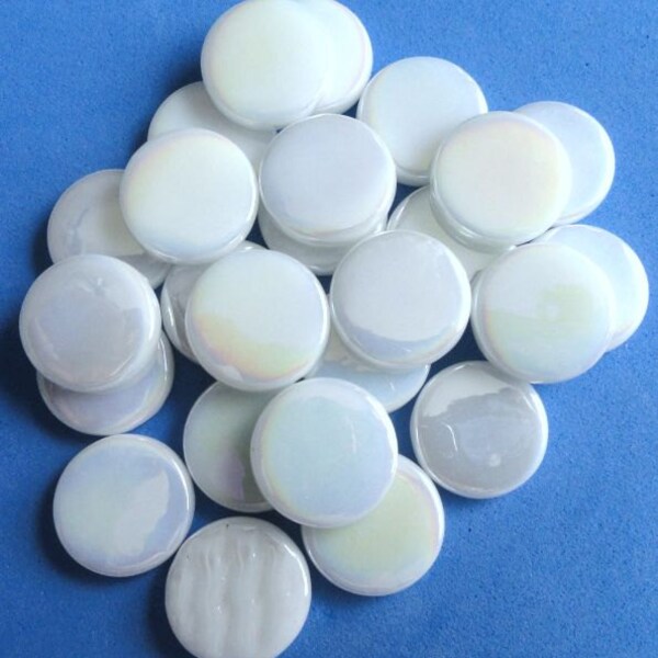 18mm Pearl White Iridescent FLAT Round Recycled Glass Mosaic Tiles /Mosaic/Mosaic Supplies//Crafts