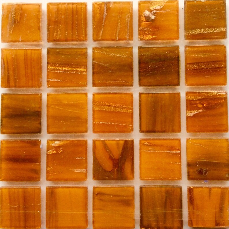 20mm Orange Brown Gold Semi Translucent Glass Mosaic Tiles Supplies Crafts