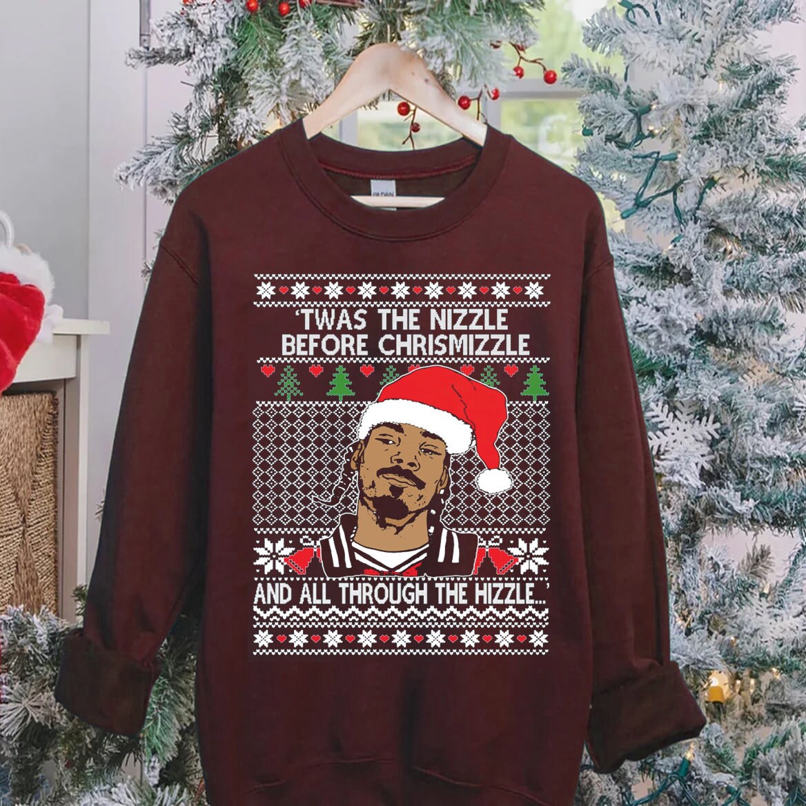 Snoop Dogg Ugly Christmas Sweater Twas The Nizzle Before Chrismizzle Sweatshirt