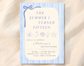 The Summer I Turned Pretty Birthday Invitation Template, TSITP Party Invite for All Ages, Editable on Canva (Digital Download)