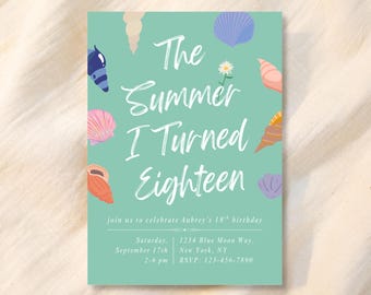 Plantilla de invitación de cumpleaños "El verano en que me volví bonita", invitación a fiesta TSITP para todas las edades, editable en Canva (descarga digital)