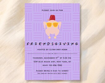 Friendsgiving Invitation Template, Friends Thanksgiving Turkey Head, Funny Friendsgiving Invite, Editable on Canva (Digital Download)