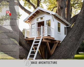 Tree House Plan: 13' x 13' Tiny Home, Studio Cabin (PDF)
