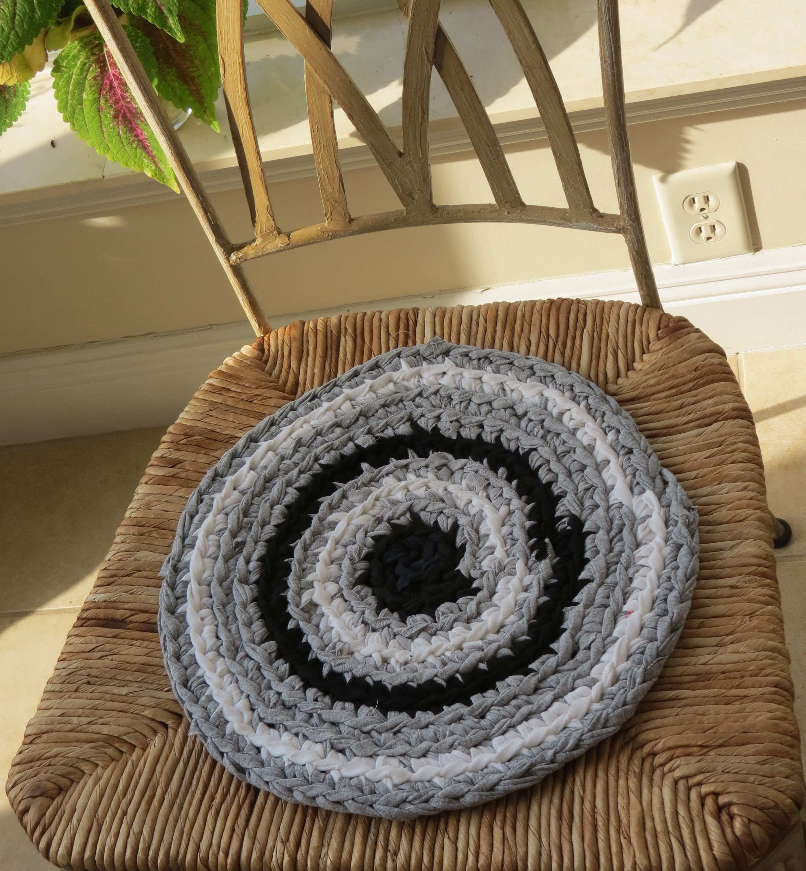 Rag rug chair pads Set of 2 round crochet braided Etsy