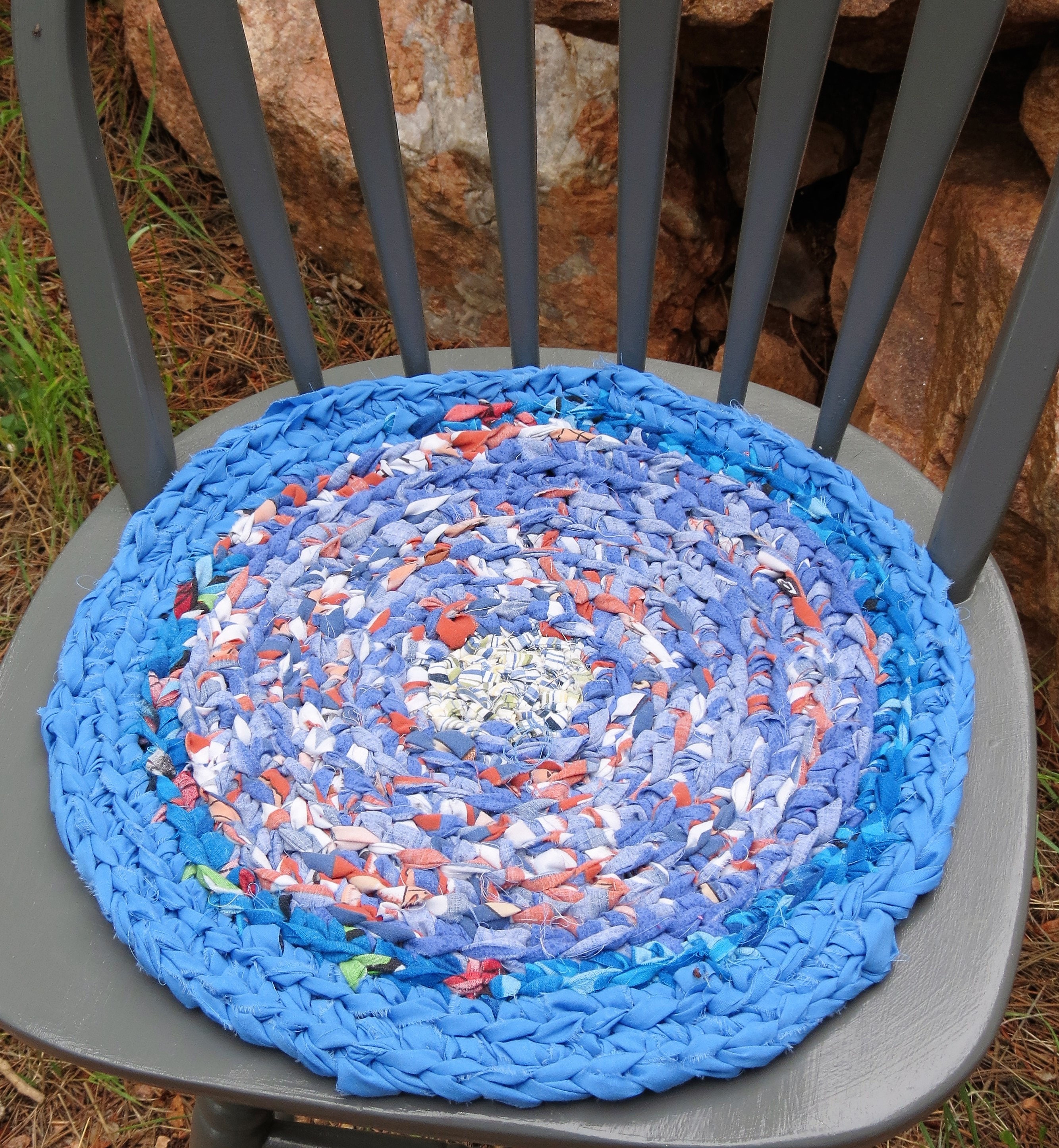 Rag rug chair pads Set of 2 round crochet braided Etsy
