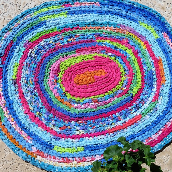 crochet rag rug blue