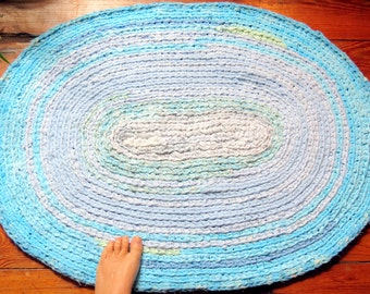 Rag rug, oval "braided" rug, baby blue rug, blue rug, ocean blue, turquoise blue,blue nursery boy crib bedding, blue crib bedding #35A