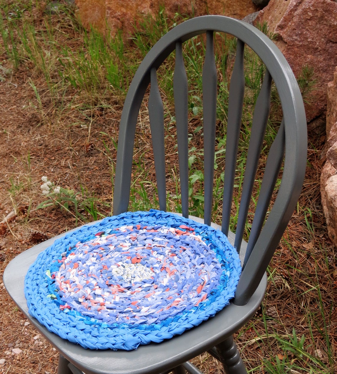 Rag rug chair pads Set of 2 round crochet braided Etsy