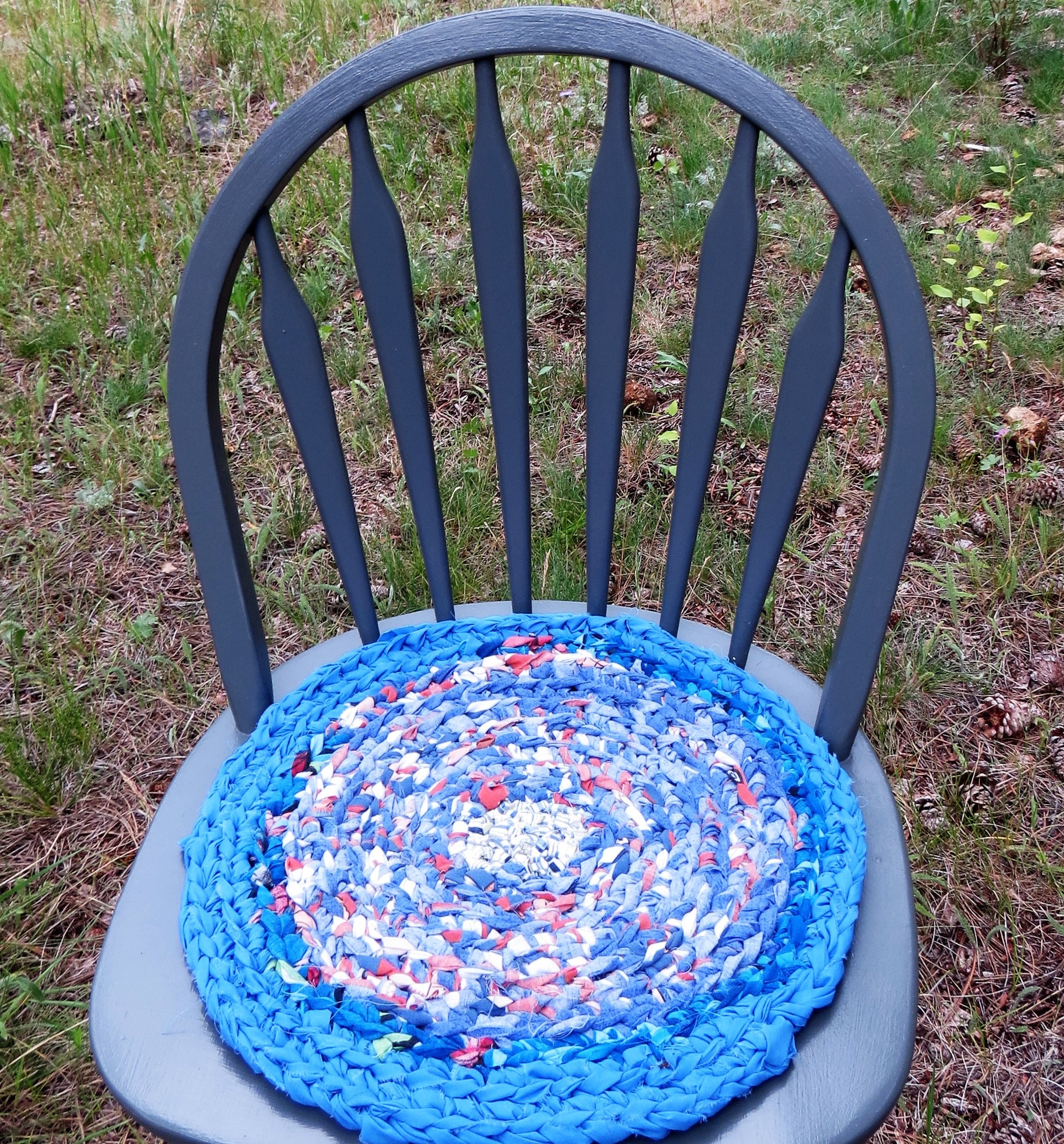 Rag rug chair pads Set of 2 round crochet braided Etsy