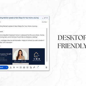 Pu&ograve; includere: Uno screenshot di un'e-mail intitolata "Exciting Market Update & Next Steps for Your Home Journey". L'e-mail include le informazioni di contatto di un agente immobiliare e un messaggio su una casa.