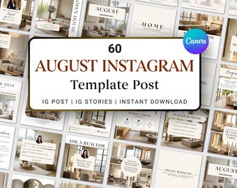 Modelli Instagram per il settore immobiliare di agosto / Oltre 60 post e storie Canva per agenti immobiliari / Marketing di fine estate