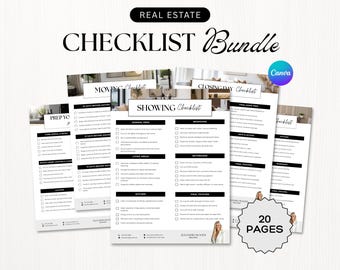 Pacote com 20 Checklists PLR/MRR para o Mercado Imobiliário, Marketing Digital Diário Editável para Imóveis, Checklist de Limpeza, Modelos de Listagem para Marketing no Canva