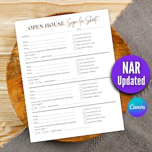 Open House Sign In Sheet Editable Canva Template & PDFs | Realtor Open House Flyers and Forms | Instant Download | Real Estate Marketing